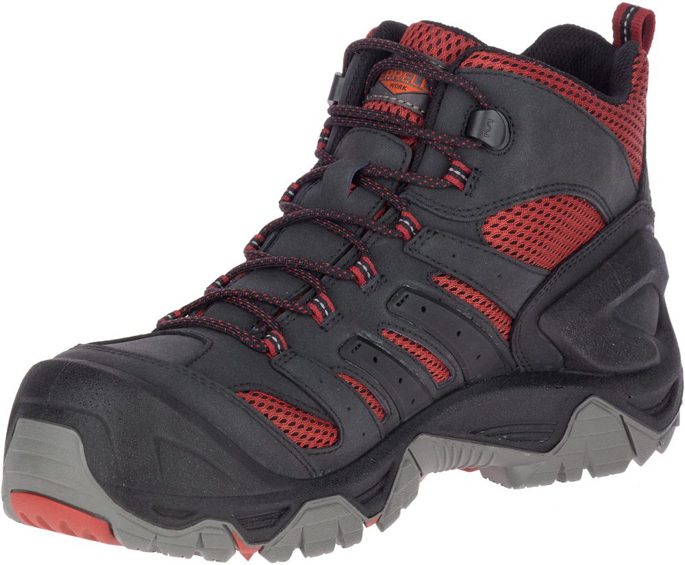 Kozaki Merrell Męskie Czarne/Czerwone - Strongfield Mid Waterproof Comp Toe - 743218-KTI